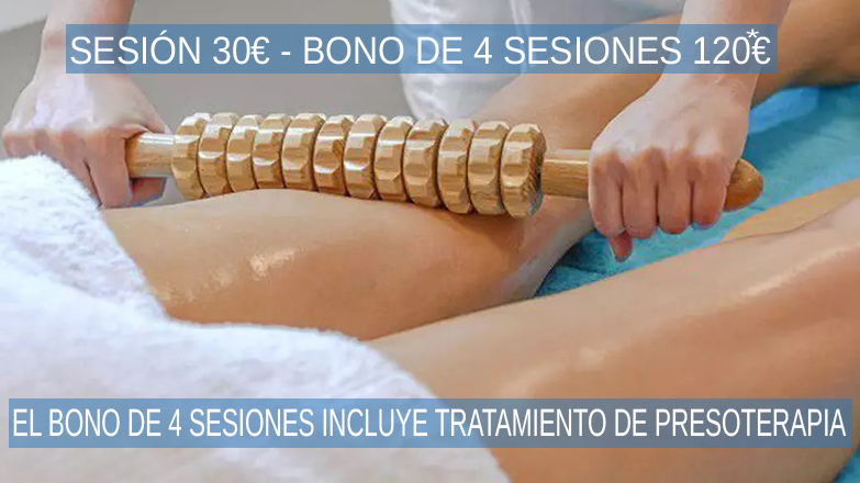 Maderoterapia disminuye los dolores articulares y musculares, estimula la circulación, es efectiva contra la celulitis